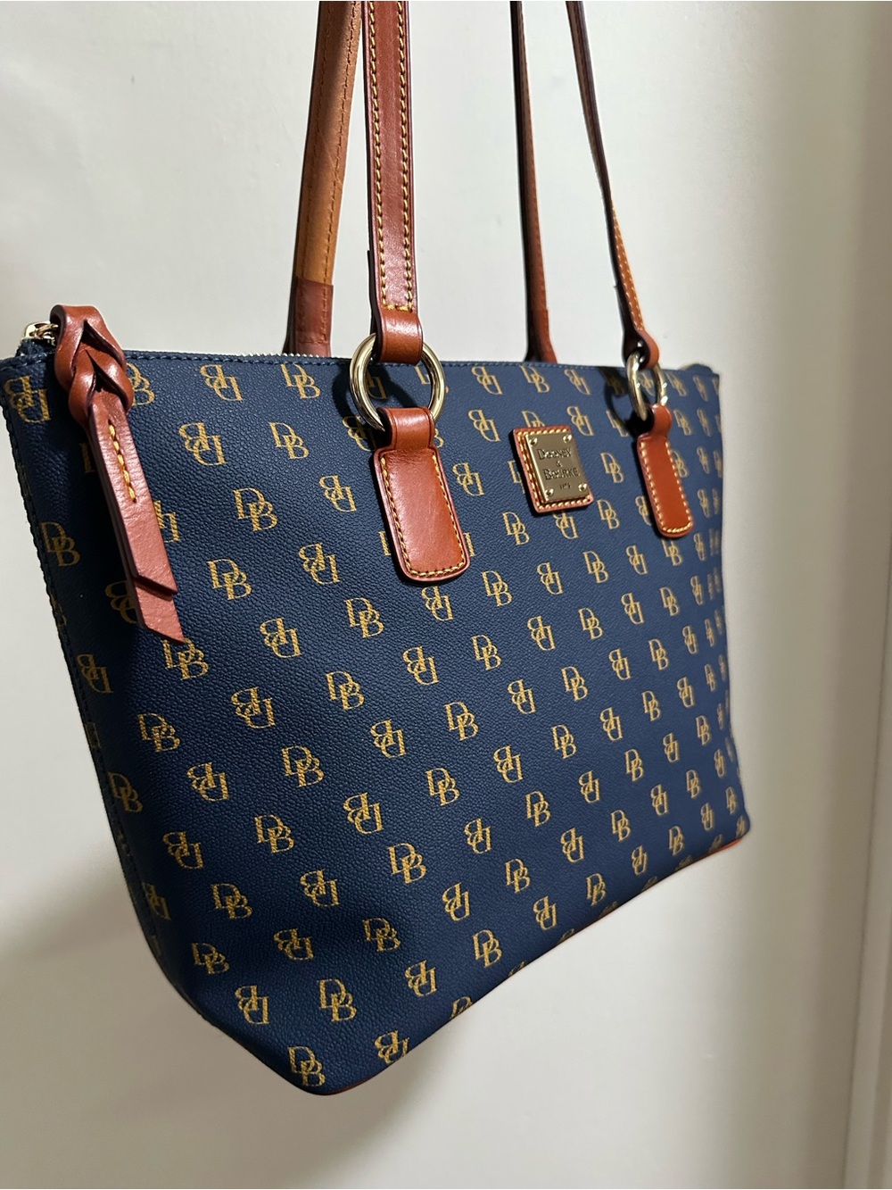 Dooney & Bourke Navy and Brown Signature Tote - Picture 2 of 16